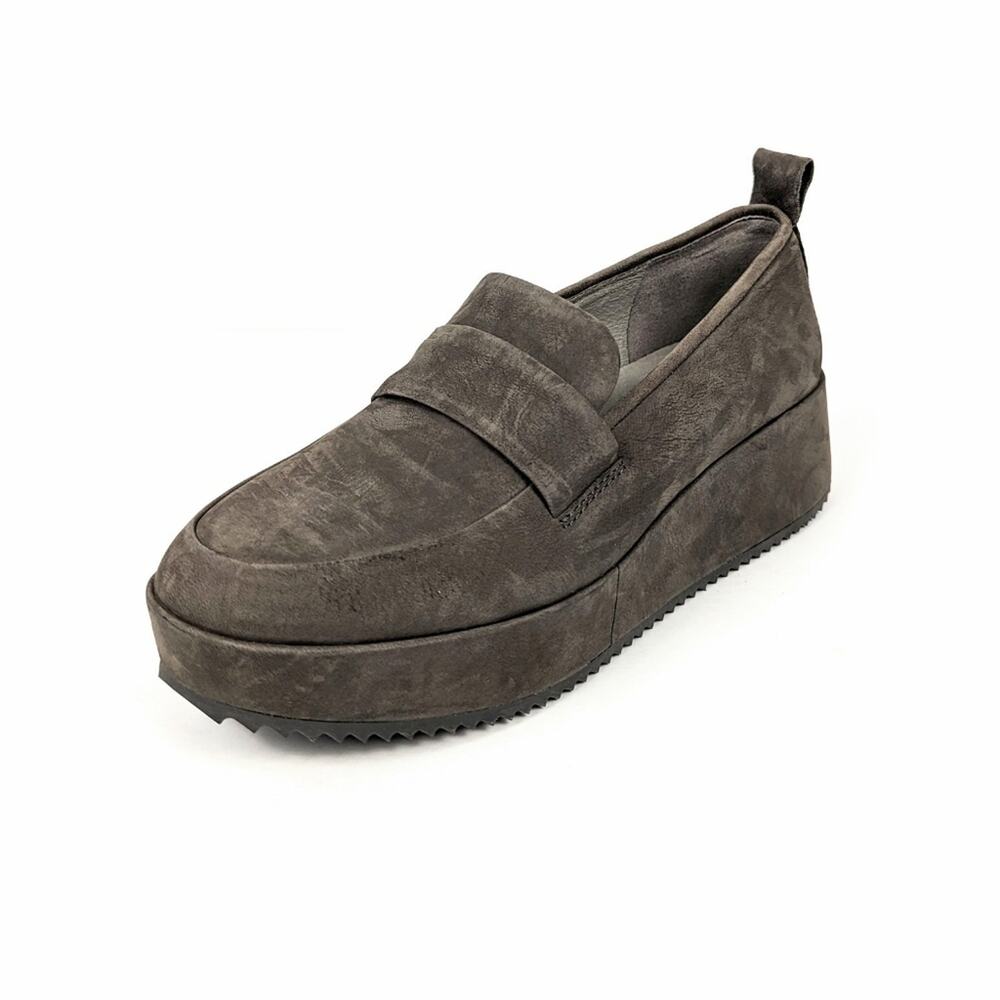 Eileen Fisher Grey Taupe Max Nubuck Wedge Loafers Size 6